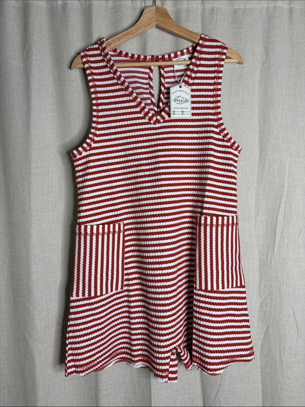 Very J Red and White Striped Knit Tank Dress
